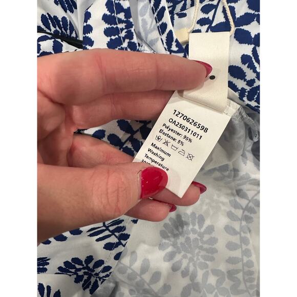 Commense Women's Medium Blue White Strapless Floral Collarless Mini Woven Dress - Picture 8 of 8